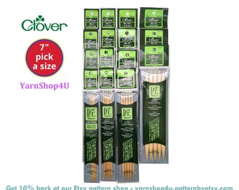 7" Bamboo DPNs. Clover Takumi Double Point Knitting Needles. 7 inches long. 5 needles per package. Sizes 0 to 15 [Article #3015]