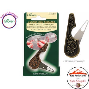 Clover Antique Yarn Threader - Folds into itself for handy storage in your notions bag. Zinc ANTIQUE COLORED body with stainless steel #3114