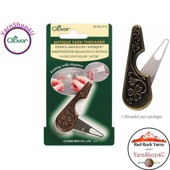 Clover Antique Yarn Threader - Folds into itself for handy storage in your notions bag. Zinc ANTIQUE COLORED body with stainless steel #3114
