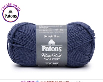 INDIGO - Patons Classic Wool Worsted Yarn Medium Weight (4). 100% wool yarn. 3.5oz | 194 yards (100g | 177m)