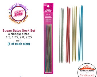 Susan Bates DPN Sock Set, 4 sizes (5 needles per size). Silvalume Double Pointed Needles (1.5-2.25mm)