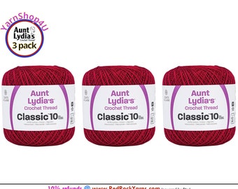 CARDINAL RED 3 pack! Aunt Lydia's Classic 10 Crochet Thread. 350yds. Item #154-0196