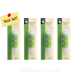 May include: Four identical packages of Dritz white elastic thread, each containing 30 yards of material. The packaging features a green and white design with the text Elastic Thread and Hilo El&aacute;stico, and a yellow note reading BULK BUY.
