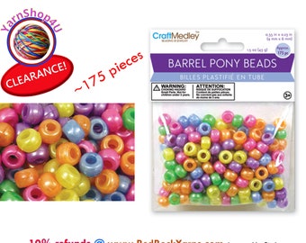 SALE! CraftMedley Pearlized Multi-Mix. About 175 pieces per bag. 9mm x 6mm Barrel Pony Beads (Clearance)