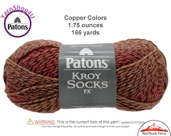 COPPER COLORS - Patons Kroy Socks FX Yarn is 1.75oz | 166yds Super Fine Weight (1) Sock Yarn. A Blend of 75/25% Wool/Nylon (50g | 152m)