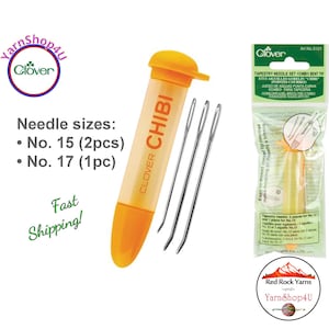 Darning Needle Set (Bent Tip) by Clover with screw top case. For weaving, and sewing with yarn. Art No 3121
