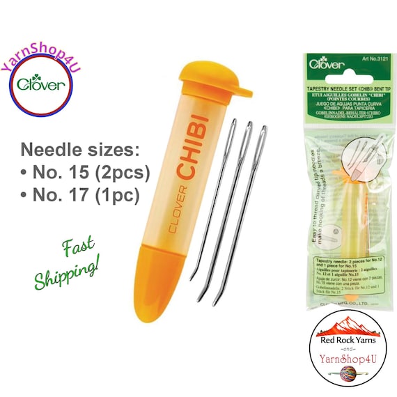Darning Needle Set (Bent Tip) by Clover with screw top case. For weaving, and sewing with yarn. Art No 3121