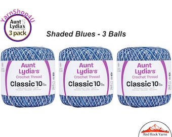 SHADED BLUES 3 pack! Aunt Lydia's Classic 10 Crochet Thread. 300yds. Item #154-0014
