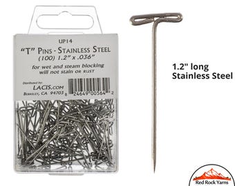 100 count 1.2" Stainless Steel T Pins For Wet or Steam Blocking; they will not stain or rust. USA. LACIS #UP14