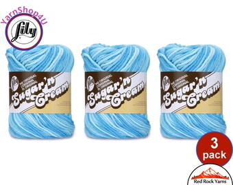 SWIMMING POOL 3 Pack! 2oz | 95yds. Lily Sugar N Cream The Original 100% Cotton Yarn. 2 ounces / 95 yards ea. 3 skeins Bulk Buy!