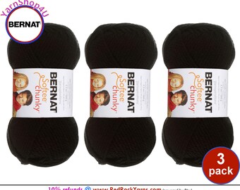 BLACK 3 pack! Bernat Softee Chunky Yarn Super Bulky Yarn. 3.5oz | 108yds | 100% Acrylic Yarn. 3 skeins per pack = Bulk Buy!