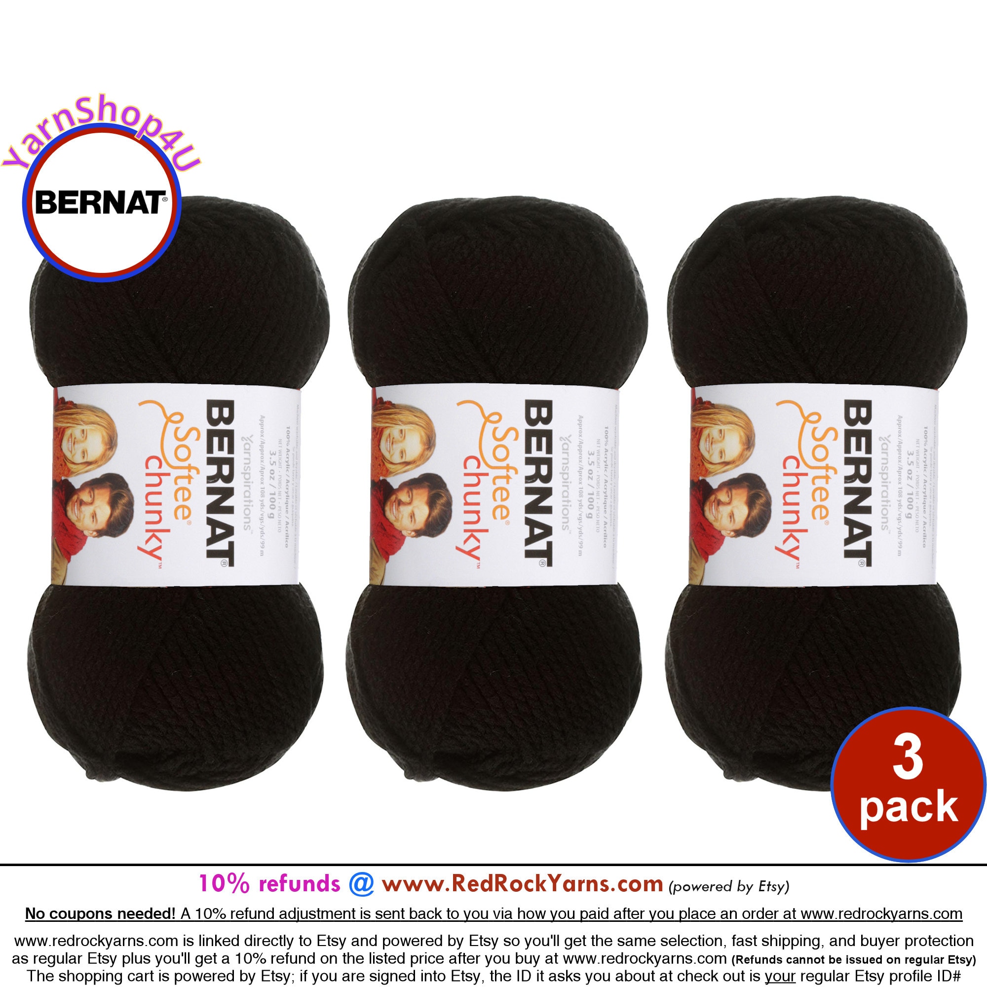 Bernat Softee Chunky Yarn Black, Multipack of 6