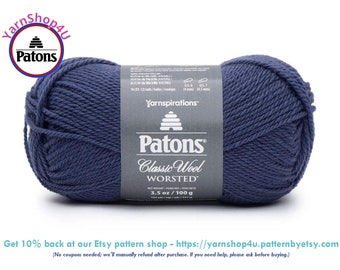 INDIGO - Patons Classic Wool Worsted Yarn Medium Weight (4). 100% wool yarn. 3.5oz | 194 yards (100g | 177m)