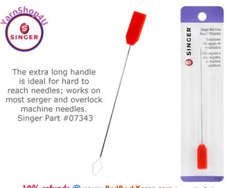 Singer Serger Machine Needle Threader. A needle threader with an extra long handle for threading sergers & Overlocks. Part No. 7343