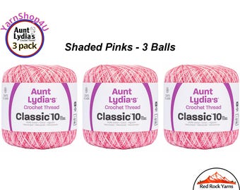 SHADED PINKS 3 Pack! Aunt Lydia's Classic 10 Crochet Thread. 300yds. Item #154-0015