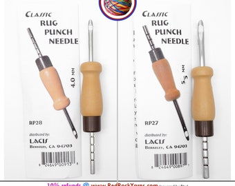 4.0 mm or 5.5 mm Lacis Tricot Rug Punch Needle. For Rug yarn. Use with loose woven canvas like burlap or monks cloth. Pick #RP27 or #RP28