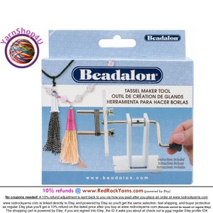 Beadalon Tassel Maker Tool. Makes tassels from about 1" to 3.5". Hand crank, suction cup feet, adjustable pegs for different size tassels.