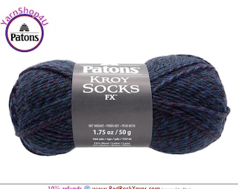 MIDNIGHT COLORS - Patons Kroy Socks FX Yarn is 1.75oz | 166yds Super Fine Weight (1) Sock Yarn. A Blend of 75/25% Wool/Nylon (50g | 152m)