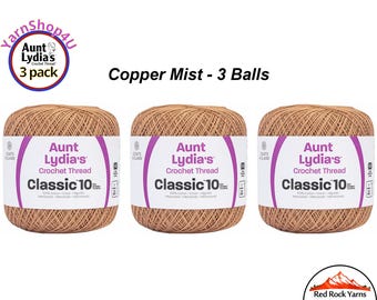COPPER MIST 3 pack! Aunt Lydia's Classic 10 Crochet Thread. 350yds. Item #0310