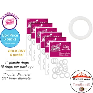 6 packs of 1 Inch Susan Bates PLASTIC BONE RINGS. 15 per pack. 5/8"inner. Use for Buttons, potholders, curtains #14285-25.5 Bulk Buy