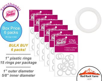 Bulk Buy! 6 packs of 1" Susan Bates PLASTIC BONE RINGS. 15 per pack. 5/8"inner. Use for Buttons, potholders, curtains #14285-25.5