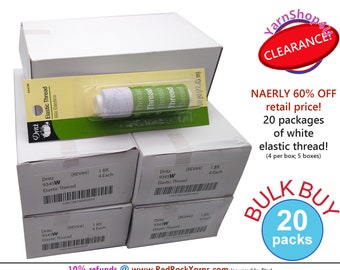 CLEARANCE BULK BUY! 20 packs of White Dritz Elastic Sewing Thread. 30yds each. (5 boxes; 4 packs per box = 20 total) #9345-W/B