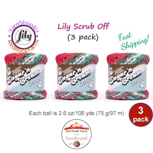 HOLLY JOLLY 3 Pack! Lily Scrub Off - 2.6oz | 106yds ea. Lily Sugar'n Cream. 100% Textured Cotton Yarn. 3 skeins = Bulk Buy! Item 10209090038