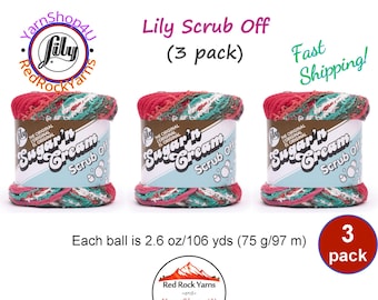 HOLLY JOLLY 3 Pack! Lily Scrub Off - 2.6oz | 106yds ea. Lily Sugar'n Cream. 100% Textured Cotton Yarn. 3 skeins = Bulk Buy! Item 10209090038