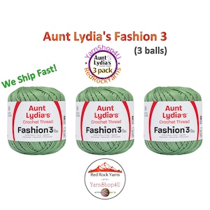 SAGE Fashion 3 Size Aunt Lydia Crochet Thread. One 3 Pack of Aunt Lydia's Fashion 3 Crochet Thread. 3 balls/150yds each. Item #182.0625