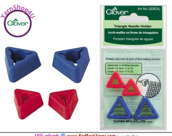 Clover Triangle Needle Holders. 2 sizes per pkg. For needle sizes: (Small 11-15, Large 17-19) Art No 333EXL