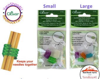 CLOVER Coil Needle Holders in Sizes S & L. Small 5/pk Single Points 2 to 9 (DPNs 0 to 6). Large 3/pk Single Points 10 to 15 (DPNs 7 to 10.5)