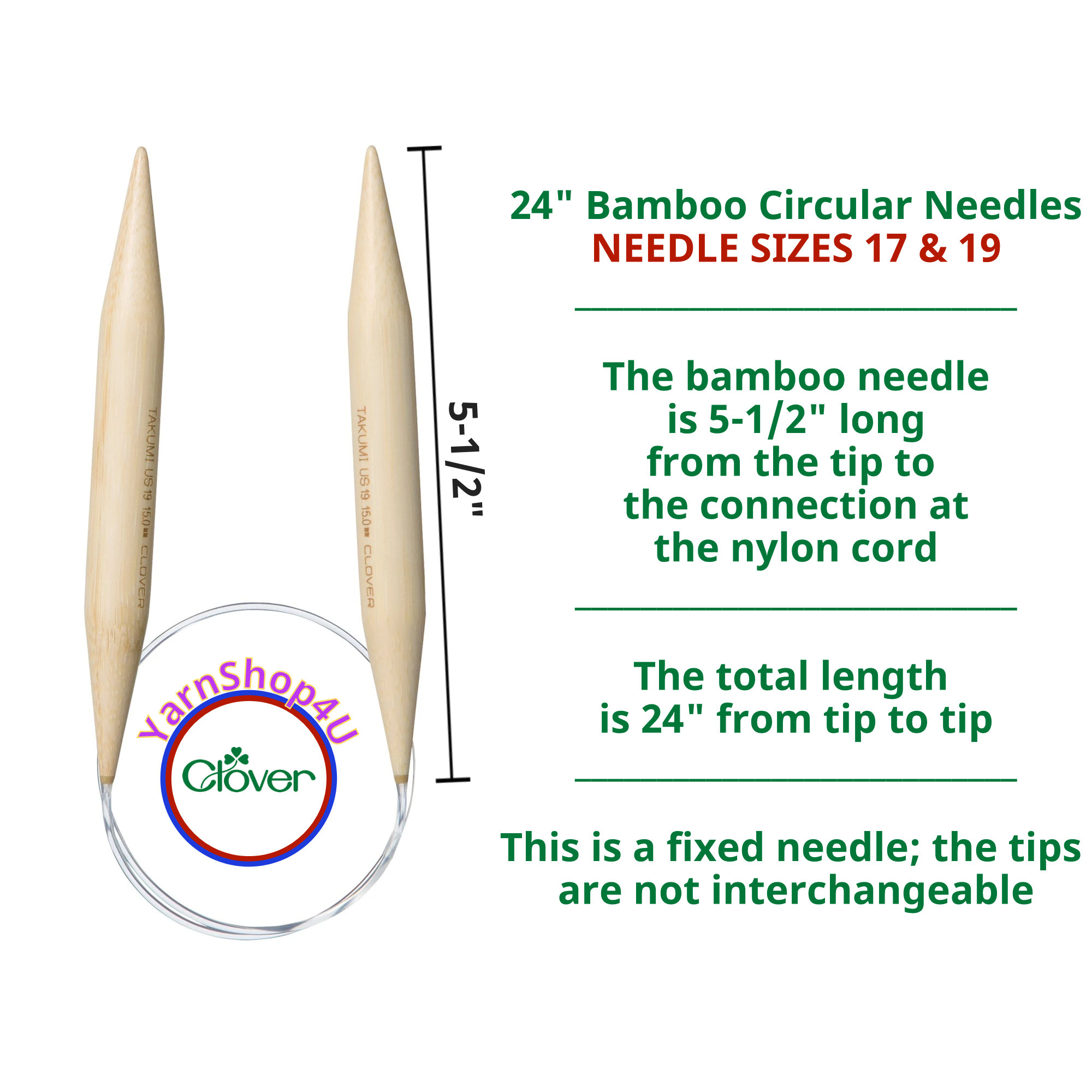 Clover Needlecraft Takumi No.6 Bamboo Interchangeable Circular Knitting  Needles