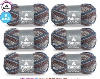 BLUE BROWN MARL 6 pack! Patons Kroy Socks Yarn is 1.75oz | 166yds Super Fine Weight (1) Sock Yarn. A Blend of 75/25% Wool/Nylon (50g | 152m)