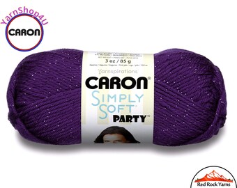 PURPLE SPARKLE - Caron Simply Soft Party! 3 oz / 164 yds (85 g / 150 m) 99% Acrylic, 1 percent Metallic (3 ounce / 164 yards) Color #0006