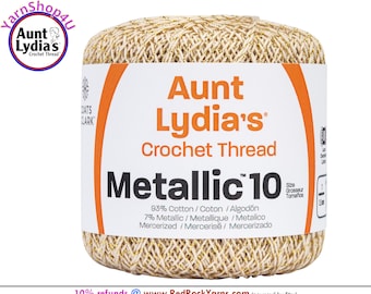 NATURAL / GOLD Aunt Lydia's® Cotton Metallic Crochet Thread. 100 yards. Size 10 Lace. 88% Cotton and 12 percent Metallic