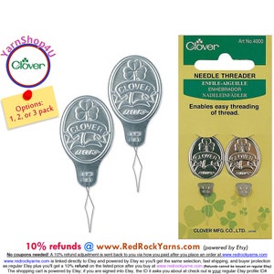 Needle Threader for large and small size thread. 2 per package. Buy 1, 2 or 3 packages. Clover #4000