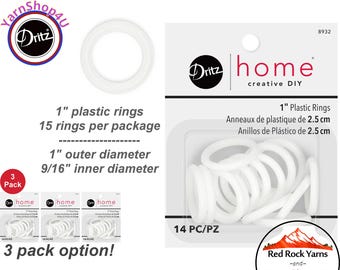 1" Dritz Home Plastic Rings. 14 pieces per package. 1" outer, 9/16" inner. #8932 [Pick 1 package or a 3 pack box bulk buy]
