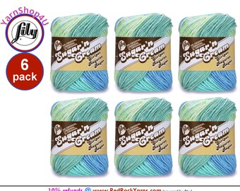 COUNTRY STRIPES 6 Pack! 2oz/95yds each. Lily Sugar N Cream Stripes. Original 100% Cotton Yarn. 2 ounces / 95 yards. Self Striping. Bulk Buy!