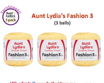 MAIZE Fashion 3 Size Aunt Lydia Crochet Thread. One 3 Pack of Aunt Lydia's Fashion 3 Crochet Thread. 3 balls/150yds each. Item #182.0243