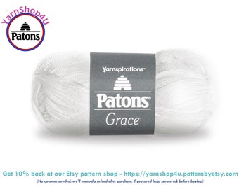 SNOW Patons Grace yarn Light weight #3. 100% Mercerized Cotton, 1.75 oz | 136 yards (50 g | 125 m) Color #62005