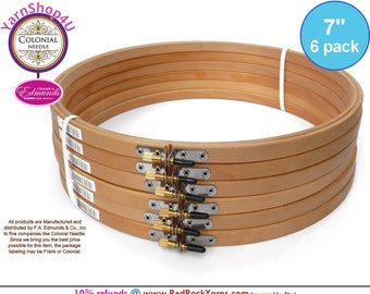 7" Pack of 6 Embroidery hoops. Frank A Edmunds / Colonial Needle Quality Hoops hard wood w/ Smooth rounded edges and screw caps. CNEH-7N