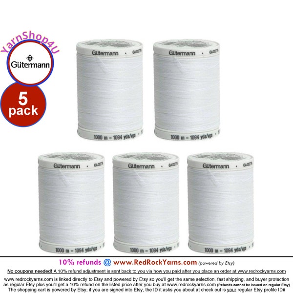 5 Spools Nu White Gutermann Thread - Sew-All Thread is 100% polyester, 1094 yds / 1000m. Nu White #20. 5 pack Box of thread. Bulk Buy!