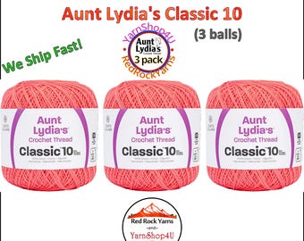 3 pack BRIGHT CORAL Aunt Lydia's Classic 10 Crochet Thread. 350yds. #154-0672