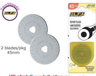 2 pack! 45mm OLFA® Rotary Blades. 2 Blades / pkg. Olfa® Brand Rotary Cutting Blade. Tungsten Steel. Premium Quality, and Sharp Edge. #RB45-2