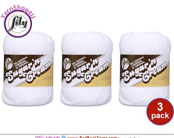 WHITE 3 Pack! 2.5oz | 120yd The Original Lily Sugar N Cream 100% Cotton Yarn. 3 Skeins Bulk Buy!