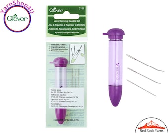 Lace Darning Needle 3pc Set. Number 20 bent tip, 22 bent tip and 24 straight. Small daring needle for lace, thin yarn. Clover Chibi #3168