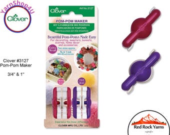 3/4" & 1" Pom Pom Maker. This Clover Pom maker has 2 sizes of Pom Pom tools. Make solid or multi color Poms. Wind, cut, tie, fluff! #3127