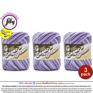 PURPLE HAZE OMBRE 3 Pack! Super Size 3oz | 143yds. 100% Cotton yarn. Lily Sugar N Cream. (3 ounces | 143 yards). Color #19997. Bulk Buy!