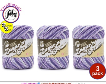 PURPLE HAZE OMBRE 3 Pack! Super Size 3oz | 143yds. 100% Cotton yarn. Lily Sugar N Cream. (3 ounces | 143 yards). Color #19997. Bulk Buy!