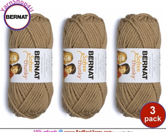 SOFT TAUPE  3 pack! Bernat Softee Chunky Yarn Super Bulky Yarn. 3.5oz | 108yds | 100% Acrylic Yarn. 3 skeins per pack = Bulk Buy!